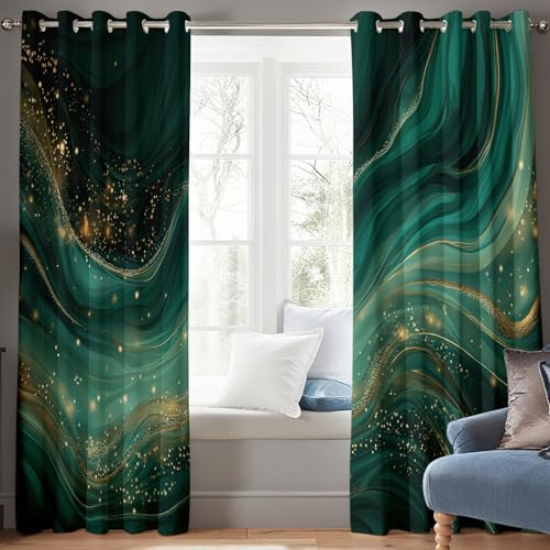 Rideau occultant salon vert émeraude en polyester marbre de haute qualité - 4