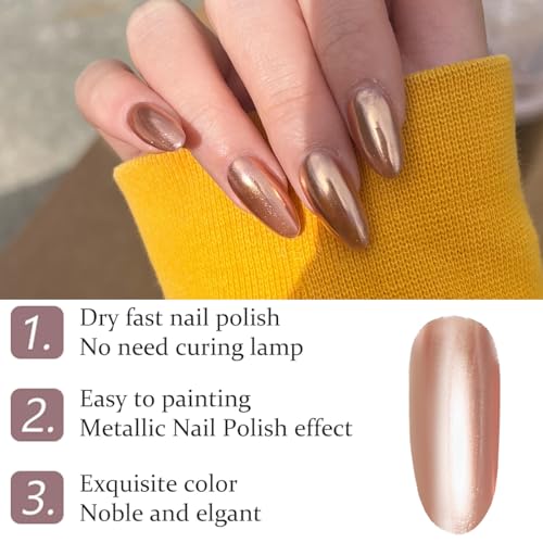 Metal Nail Polish Rose Gold Nail Varnish, Quick Drying Rose Gold Metallic Effect Nail Art Polish, Mirror Nail Varnish Long Lasting Non-Peelable Magic Mirror Gel Nail Polish No UV Needed - Image 5