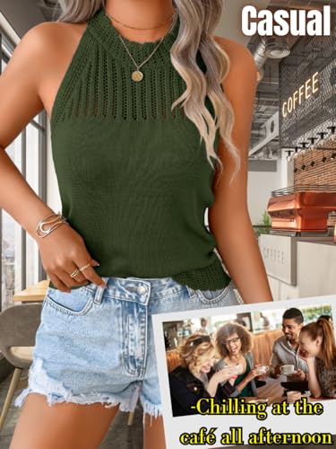 Image of ChiaoLezhee Women's Summer Knit Tank Tops, Racerback High Neck Lightweight Sweater Vest, Dressy Casual Outfits