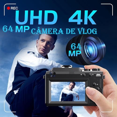64 Megapixels Camera Digital, Wifi Incorporado Camera Fotografica, Câmera Mirrorless Digital Preta - Filmadora 4K Ultra HD, Alta Resolução, Câmera Vlog Leve e Portátil para Viagens, Estilo Retrô - Imagem 2