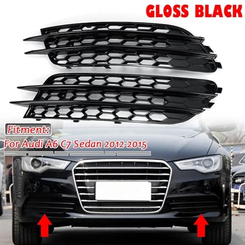 Parrilla de luz antiniebla delantera en malla negra para Audi A6 C7 Sedan de 2012 a 2015 6
