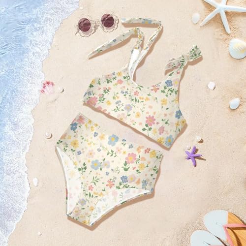 KLL Beautiful Vintage Pattern Bouquets Girls 2 Piece Bikini Sets Beach Bathing Suit Swimming Suits Cute Shoulder Strap 5