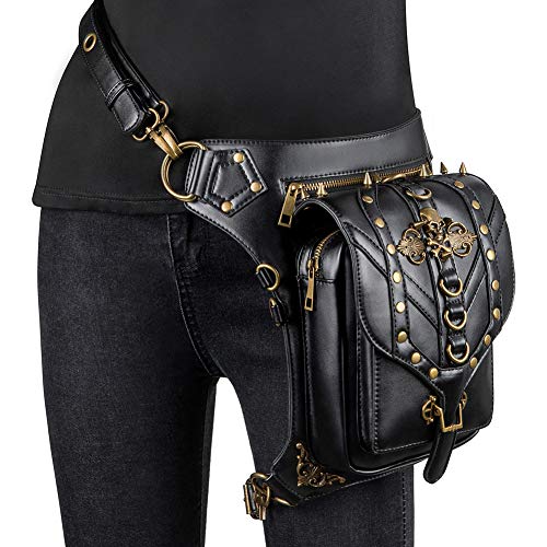 Sac banane en cuir pour sorties moto et festivals rock gothique HG131