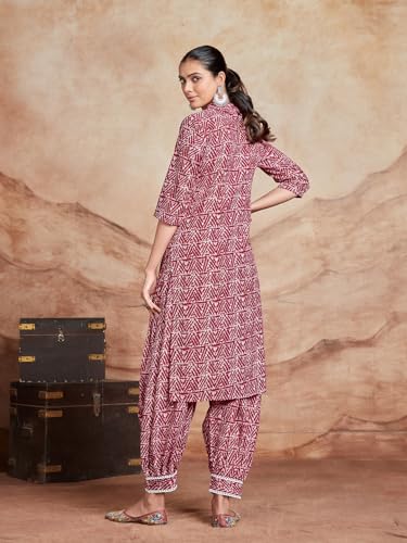 Image of EthnicJunction Women's Cotton Blend Embroidered Salwar Suit Set