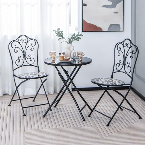Giantex GT11359-PN 23 Inch Round Bistro Table, Patio Folding Cocktail Table With Tempered Glass Tabletop thumb #3