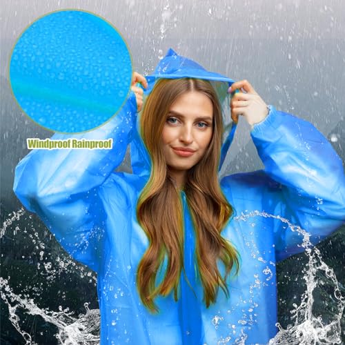 AOKITO Regenponcho für Damen und Herren - Wiederverwendbarer, Wasserdichter Regenmantel, Regencape aus Atmungsaktivem EVA-Material für Wandern, Radfahren, Camping und Reisen (Blau)