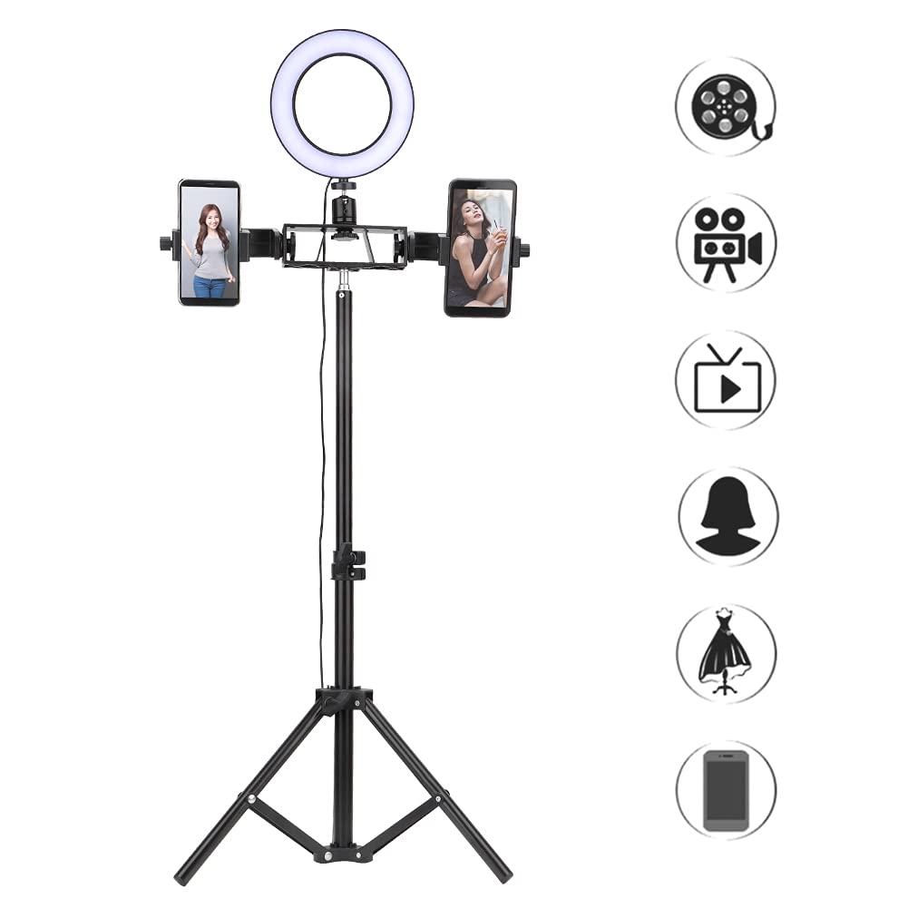 Luce Ad Anello per Fotocamera a LED, Luce di Riempimento | con treppiede in lega di alluminio e supporto per telefono, 3 modalità illuminazione 10 livelli luminosità alimentazione USB