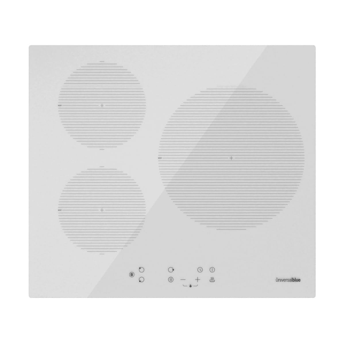UNIVERSALBLUE Placa de Inducción Blanca 3 Fuegos | Encimera Induccion Táctil 7000W | Vitroceramica Induccion Bloqueo Infantil | Apagado Automático | 9 Niveles de Potencia | Función Boost