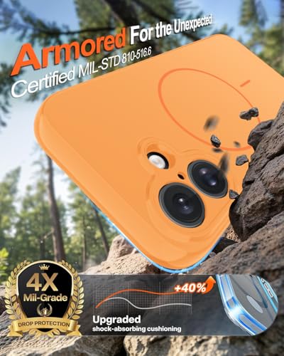 Image of Magnetic for iPhone 16 Plus Case,Shockproof Matte Cover,Orange | with Screen Protector,Compatible with MagSafe,Military Grade Drop Protection,Full Camera Protection,Non-Slip Design Case