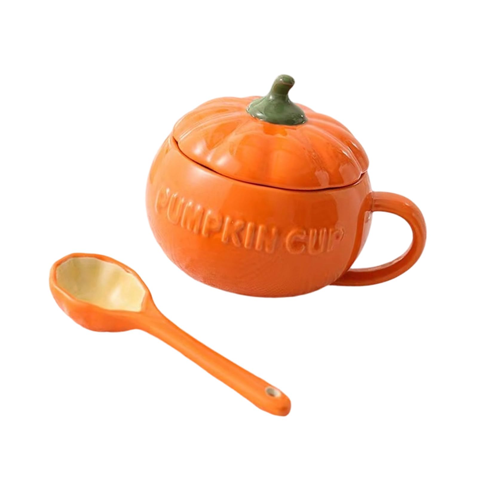 MALSSE Halloween Ceramic Pumpkin Mug with Lid, Cup for Coffee & Hot Drinks, Dishwasher Safe Party Kitchenware Halloween Ceramic Mug