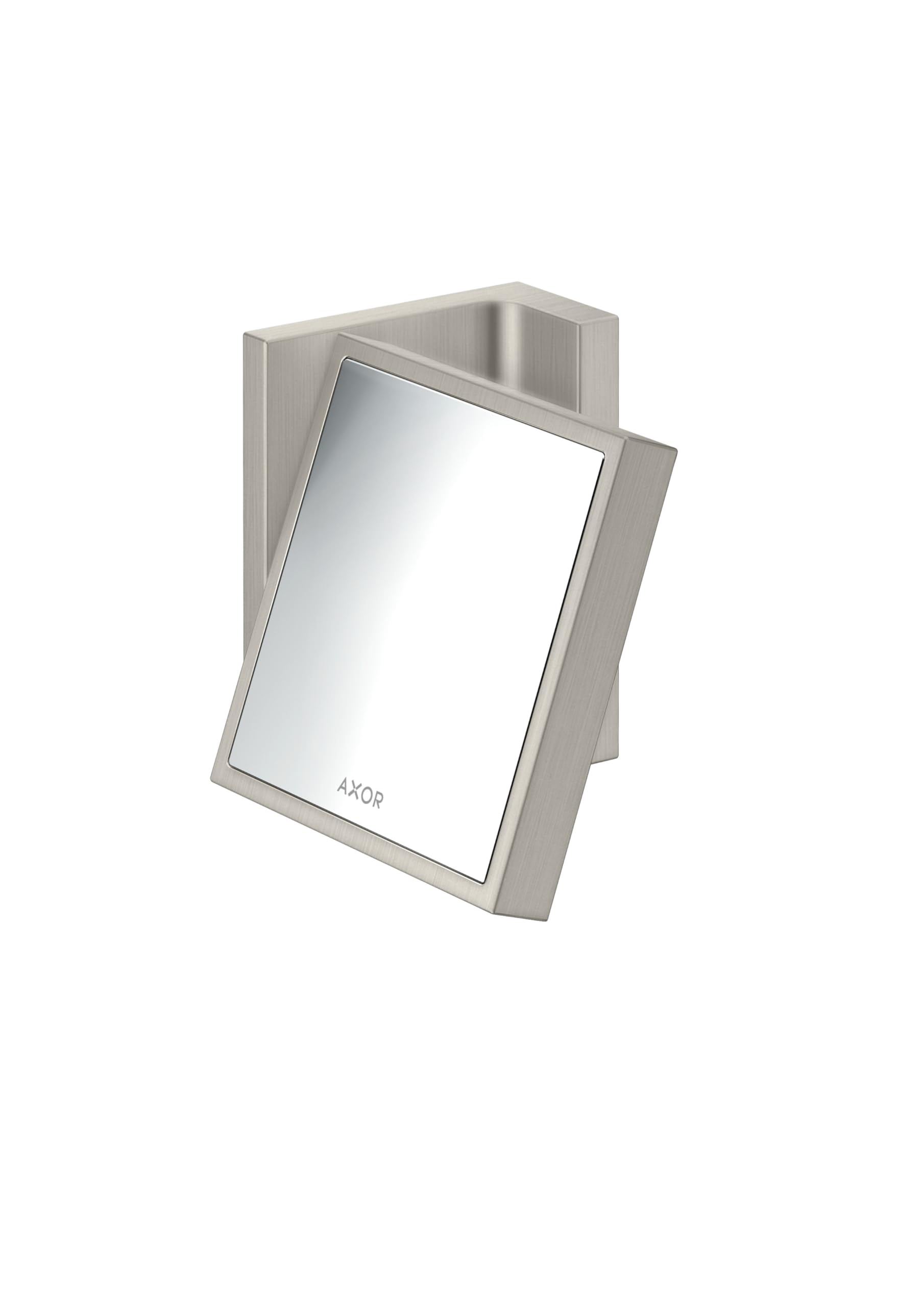 Hansgrohe AXOR Universal Specchio da barba rettangolare, ingrandimento 1,7x, inclinabile, cornice in metallo, 42649, Colorazione: aspetto in acciaio inox