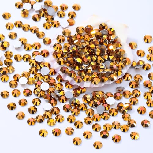 Image of Gold Flatback Rhinestones, Glass Rhinestones for Nail Art and Craft, Glue Fix, Loose Crystal Gemstones(Gold, SS16, 1440pcs, 3.8-4.0mm)