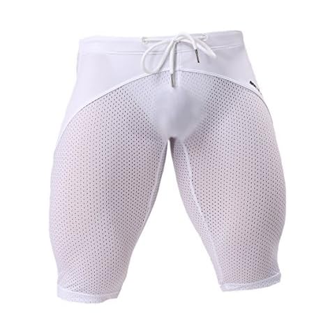 BRAVE PERSON Men's Fashion Breathable Mesh Elastic Training Shorts Swim Trunks Beach Pants 2240 (M / 28-32, White) Cover