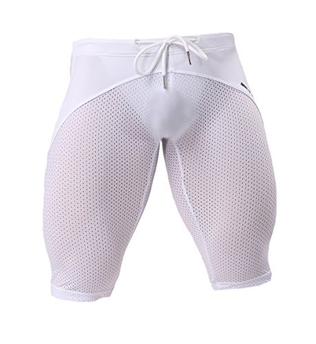 BRAVE PERSON Men's Fashion Breathable Mesh Elastic Training Shorts Swim Trunks Beach Pants 2240 (M / 28-32, White)