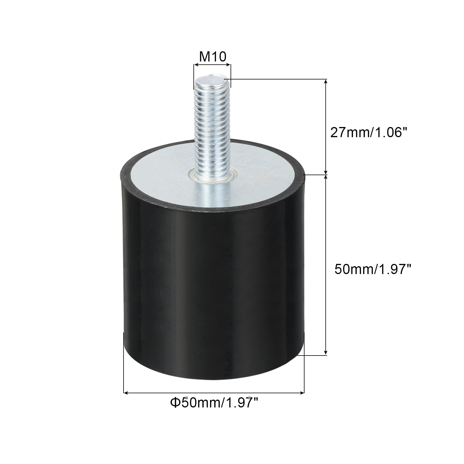 Tampon amortisseur cylindrique caoutchouc 40 x 20 mm • Tige filetée