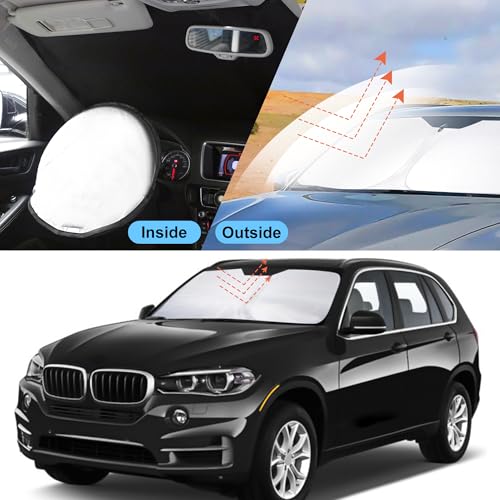 Image of YYCKE Windshield Sun Shade Accessories Compatible with 2014 2015 2016 2017 2018 X5 for BMW Foldable Sunshade Sun Visor Blocks UV