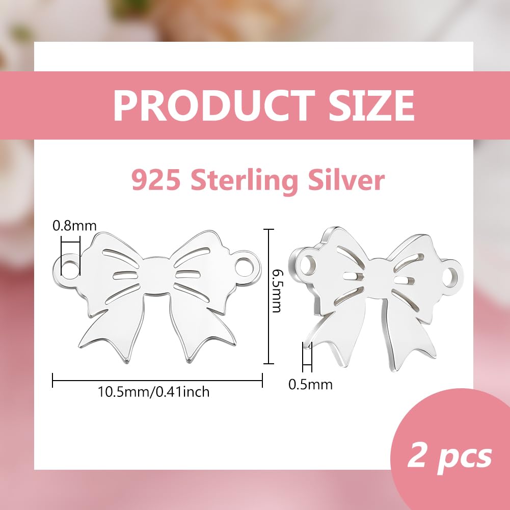 BENECREAT 2pcs 925 Sterling Silver Bowknot Links, Silver Bowknot Charm Connector - Image 2