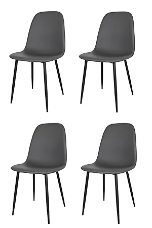 Juego de 4 sillas de Comedor Nuvola con Patas de Acero Negro Mate, Polipiel Gris Oscuro