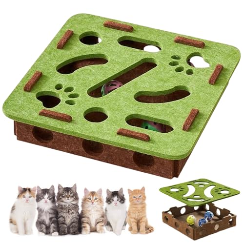 TELAOBAN Filz Labyrinth Katzenspielzeug, Filz-Labyrinth-Spielbox mit 3 Glöckchenbällen, Interaktive Krallenfeile Kratzbox, Interaktives Katzenspielzeug F-ilz, Indoor-Katzen Kätzchen Erwachsene