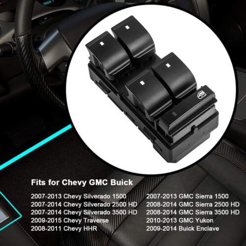 Miniatura 2 de Interruptor de ventana principal de potencia del lado del conductor, apto para Chevrolet Silverado 1500 2500 3500 2007-2013 y GMC Sierra 1500 2500