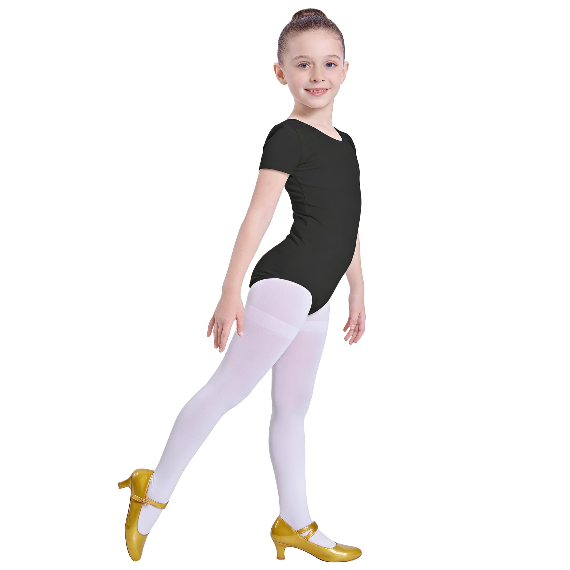 Carnavalife Maillot Ballet Niña Manga Corta Leotardo Danza Infantil Body Gimnasia Rítmica Elástico Escote Redondo Uniforme Clase Baile Negro Rosa Blanco