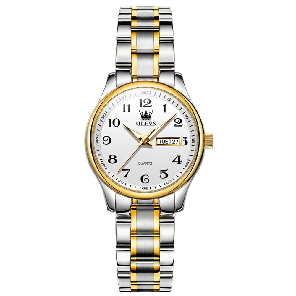 OLEVS Armbanduhr Damen, Edelstahl Analoge Quarz Tag Datum Damenuhr, Wasserdicht Kleines Gesicht Leuchtend Uhr Damen, Eleganz Freizeit Damenuhren
