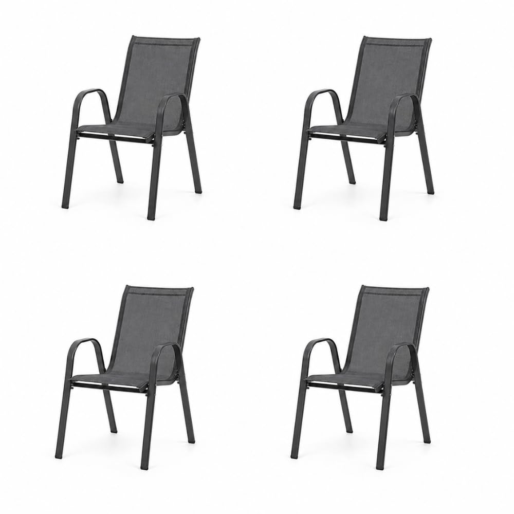 Chaise de jardin textiliène gris lot de 4 fauteuils empilables extérieur