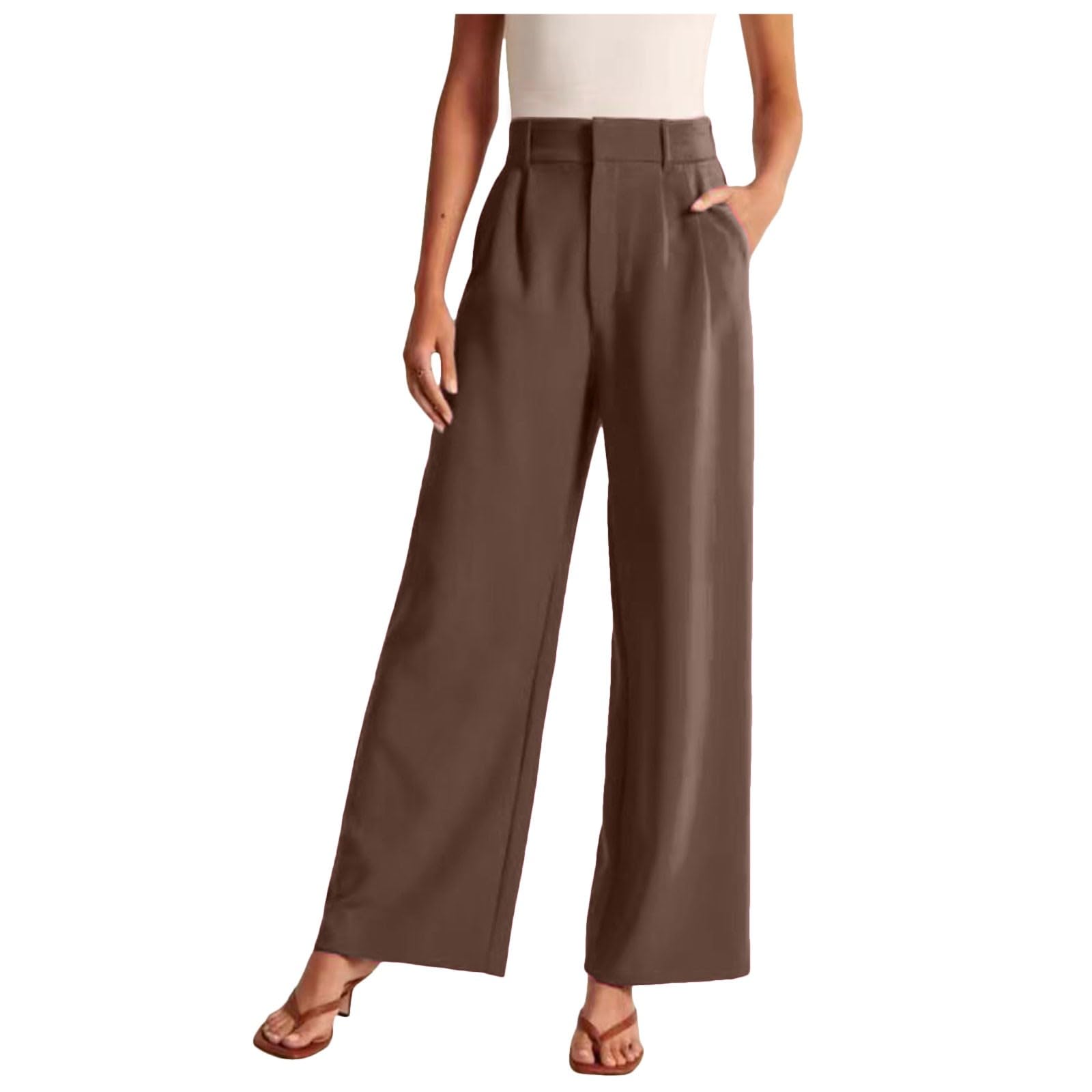 Womens Casual Palazzo Pants High Waist Dress Straight Wide Leg Business Work Relaxed Fit Baggy Trousers with Pockets