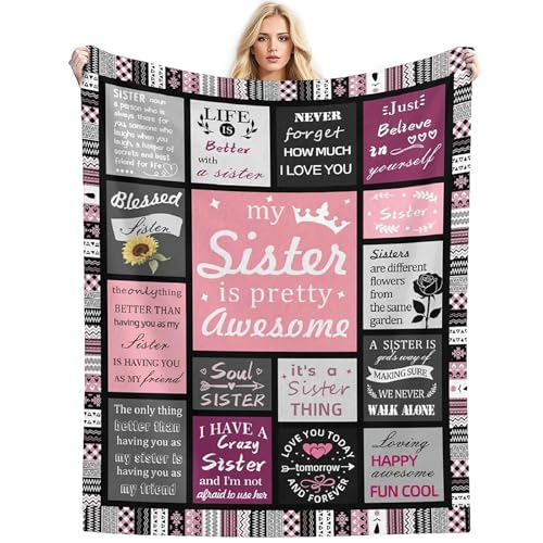 Sister Birthday Gifts Blanket from Sis 310GSM Lightweight Plush Fuzzy Cozy Soft Warm Flannel Throw for Sister Women Adults Thoughtful Present for Birthday Christmas 50x60