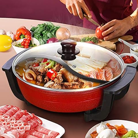 220V Elektrische Kochplatte 6L Twin Hot Pot Shabu Induktion Feuertopf Suppentopf Kochgeschirr Elektrische Hot Pot Antihaftbeschichteter chinesischer Hot Pot Cover