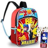 Miraculous Pacote de material escolar Ladybug – Mochila Miraculous Joaninha de 40,64 cm para meninas e meninos com adesivos de super-heróis, carimbos de super-heróis e mais (material escolar de joaninha iraculosa)