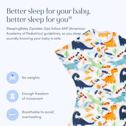 Image of SleepingBaby Zipadee-Zip Transition Swaddle - Fleece Baby Swaddle Blanket with Zipper Convenience - Dino, Small (4-8 Month)