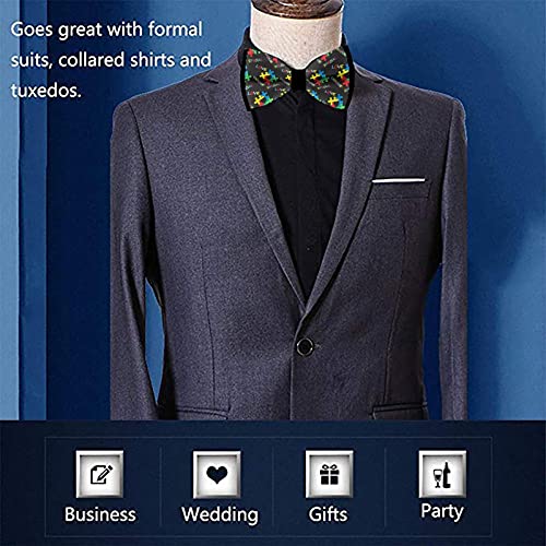 Amrandom Men's Boys Teens Classic Colorful Autism Awareness Puzzle Pieces Heart Black Bow Tie, Casual Formal Pre-Tied Bow Tie Fashion Weddings Gentleman Groom Business Office #TOP4