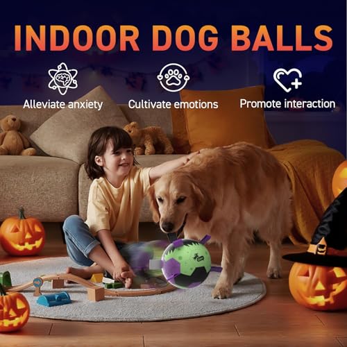 Image of QDAN Halloween Dog Toys, Dog Soccer Balls with Straps, Outdoor Dog Toys | Dog Balls, Herding Balls Toys for Small Medium Dogs, Puppy Pet Birthday Gifts, 6 Inch Purple Green