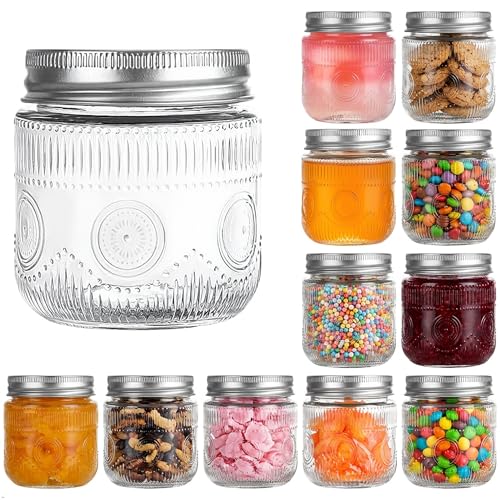 Image of Amzcku 8 oz Vintage Mason Jars with Lids, Regular Mouth Canning Jar, Safe For Storage, Canning, Pickling, Preserving, Fermenting, DIY Crafts & Decor 12 Pack