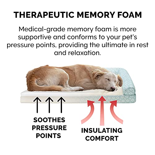 Furhaven Cozy Memory Foam Dog Bed For Large/Medium Dogs W/ Removable Bolsters & Washable Cover, For Dogs Up To 55 Lbs - Plush & Diamond Print Nest Top Sofa - Aqua, Large #TOP4