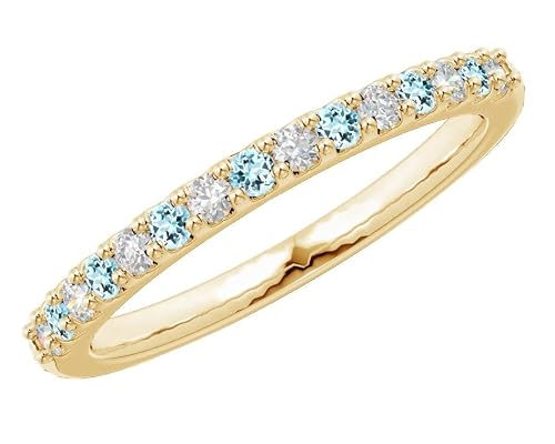 3.5 Carat Round LAB GROWN Alternating Aquamarine and LAB GROWN Diamond Wedding Band (3.0ct Center, AAAA Heirloom Quality) RIPS28W9AM 14K Yellow Gold