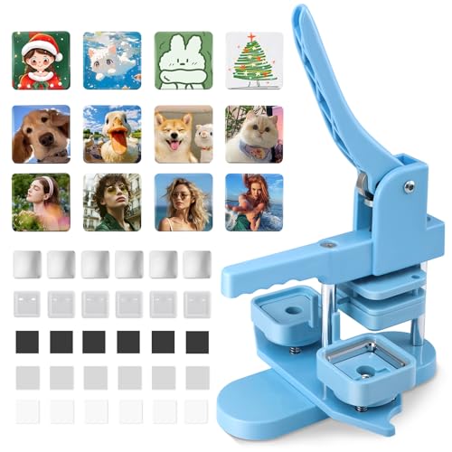 Kit de máquina para hacer insignias magnéticas cuadradas, 50 mm x 50 mm, con 100 juegos de imanes cuadrados para hacer botones, accesorios para hacer fotos, botones de prensa, máquina de insignias