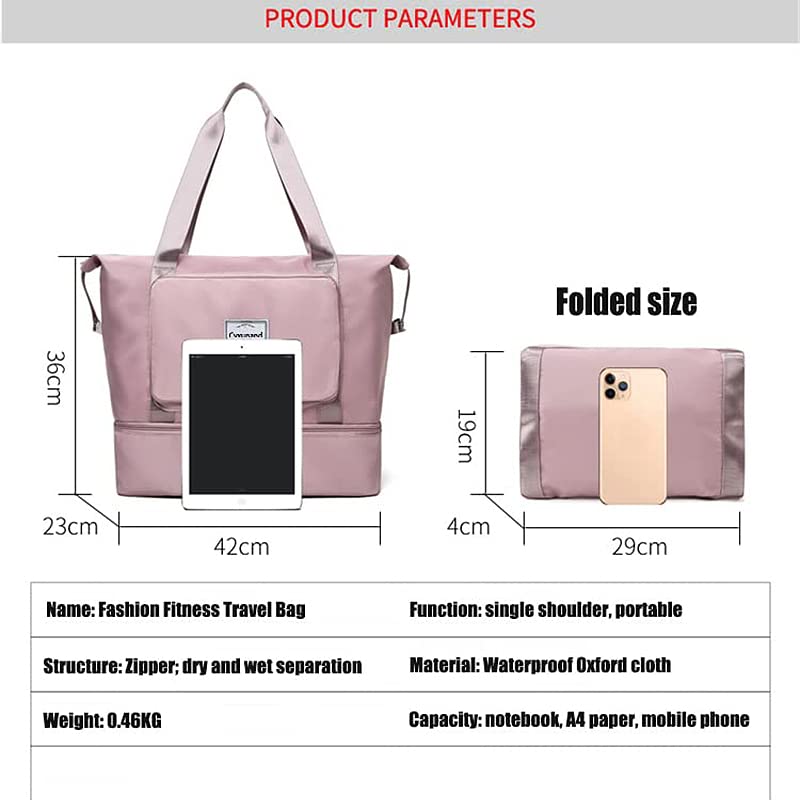 Large Capacity Folding Travel Bag Overnight Bags For Women,Weekender Duffle Bags with shoe compartment Portable Lightweight Bag3