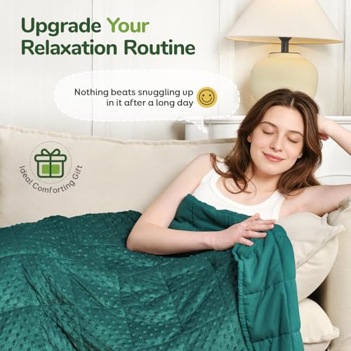 Image of Sivio Weighted Blankets for Adults, Soft Minky Heavy Blanket for Calm Sleeping, Brethable Cooling Weighted Throw Blanket for Men and Women, Dark Green, 60 x 80in, 20lbs