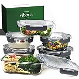 Vibona® Glasbehälter mit Deckel 12 teilig - Frischhaltedosen aus Glas mit Deckel - Hochwertige Glasdose mit Deckel - Glas Aufbewahrungsbehälter (Grau)
