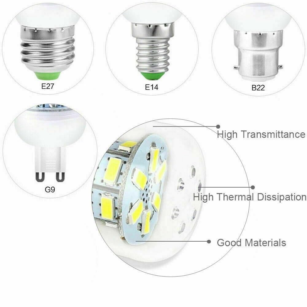 HHF Iluminación del hogar, Paquete de 20 bombillas LED de maíz AC220V E14/E27/B22/G9/GU10 5730SMD lámpara blanca fría y cálida(Cool White E27,5W)