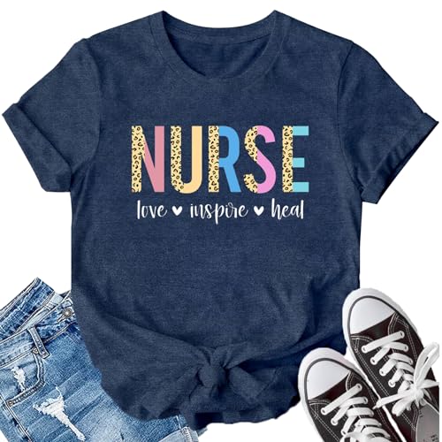 LBP Womens Nurse Shirt Nurse Leopard Print Tshirt Love Inspired Healing Top