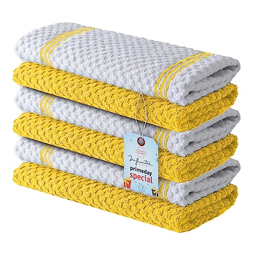Infinitee Xclusives Premium Yellow Kitchen Towels [Pack Of 6] 15 X 25 Inches 100% Cotton Highly Absorbent Dish Towels For Kitchen, Drying Dishes, And Household Cleaning #TOP10