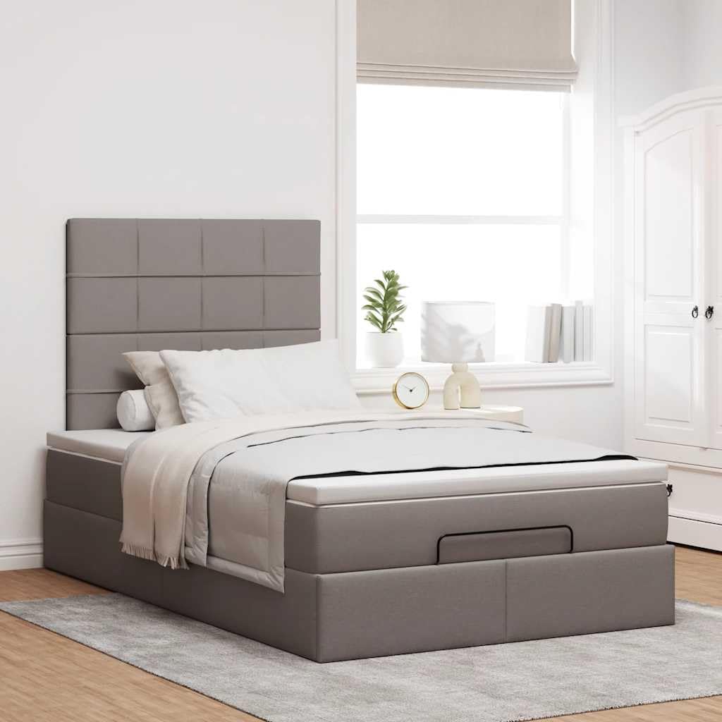 Cama otomana de 120 x 200 cm con muelles ensacados colchón LED espacio de almacenamiento cama de tela pardo hidráulica elevador para jóvenes y habitaciones de invitados