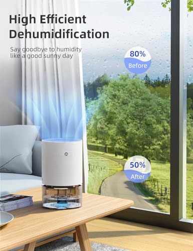 Image of avylo 25oz Dehumidifier for Bedroom with Auto Shut Off, Ultra Quiet, White | Global Recycled Standard, 285 Sq.Ft Small Dehumidifiers for Home Bathroom Closet, 7 Color Light, 25OZ Water Tank