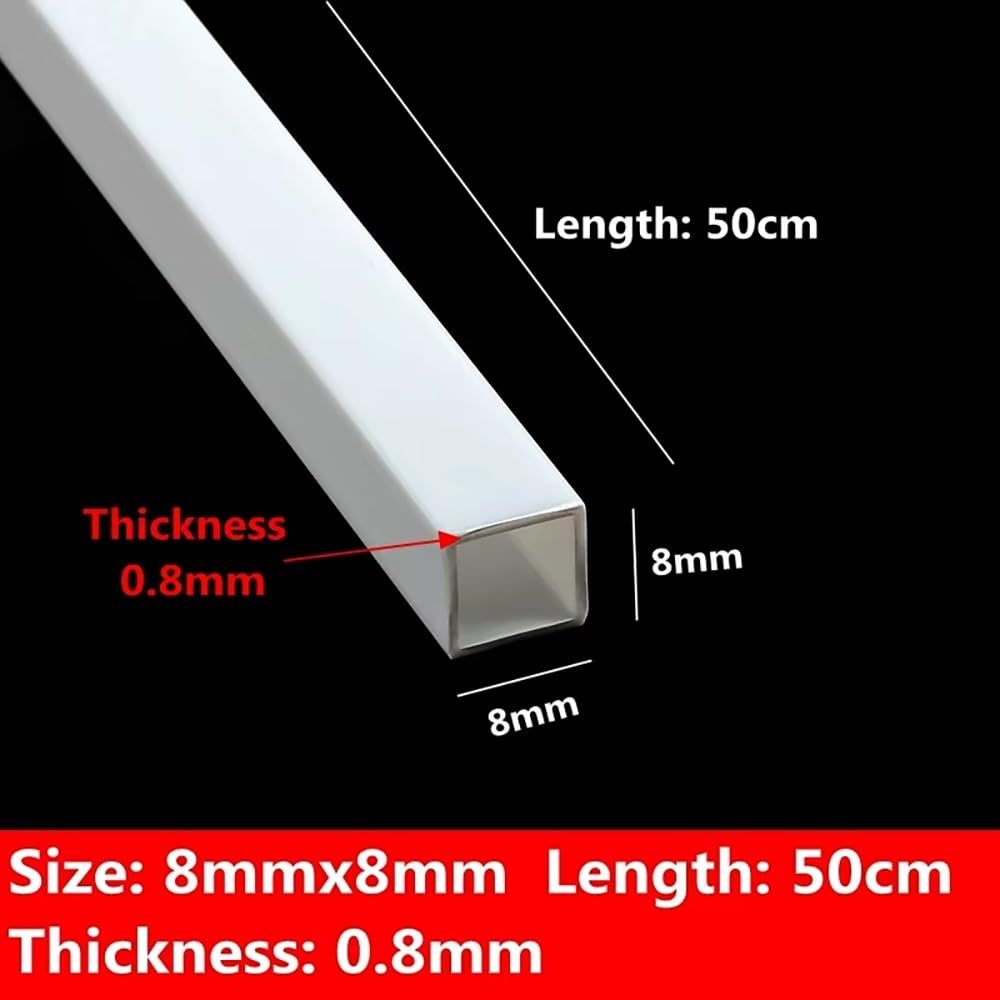 Zestaw 5 rurek kwadratowych ABS o średnicy od 3 mm do 10 mm do samodzielnego montażu, modelarstwa, rękodzieła i łączenia rur wodnych(50cmx8x8mm)