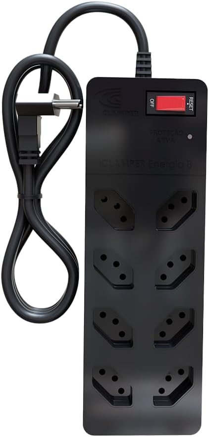 Frete Grátis Filtro de Linha iCLAMPER Energia 8 com Proteção contra Surtos Elétricos(DPS) 8 Tomadas 3 Pinos 10 Amperes p