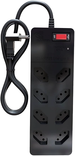 Filtro de Linha iCLAMPER Energia 8 com Proteção contra Surtos Elétricos(DPS) 8 Tomadas, 3 Pinos, 10 Amperes para PC, Notebook, Roteador, Monitor, Impressora, PS5, Alexa e etc, Bivolt, Cabo de 1m Preto