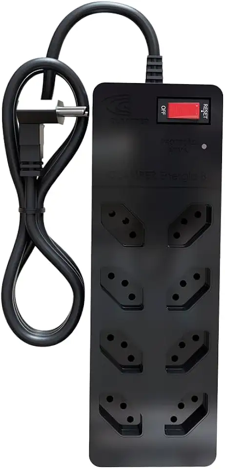 Filtro de Linha iCLAMPER Energia 8 com Proteção contra Surtos Elétricos(DPS) 8 Tomadas, 3 Pinos, 10 Amperes para PC, Notebook, Roteador, Monitor, Impressora, PS5, Alexa e etc, Bivolt, Cabo de 1m Preto
